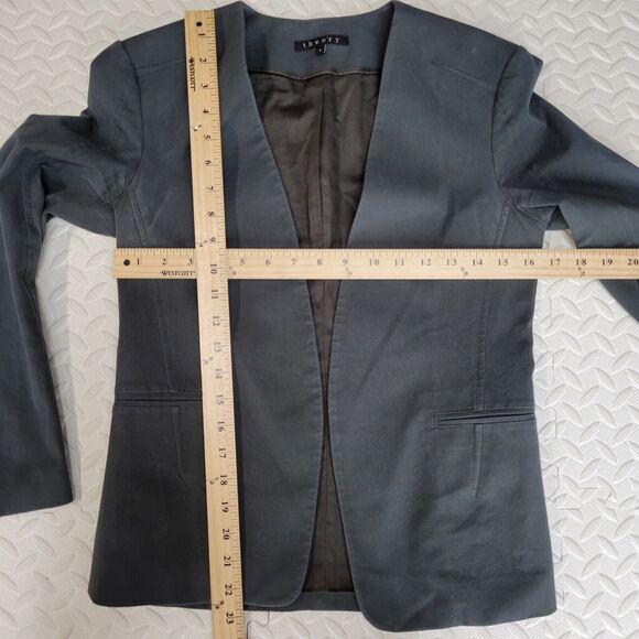 Theory Womens Blazer XS Gray Collarless Open Front Dark Academia Minimalist - Picture 6 of 9